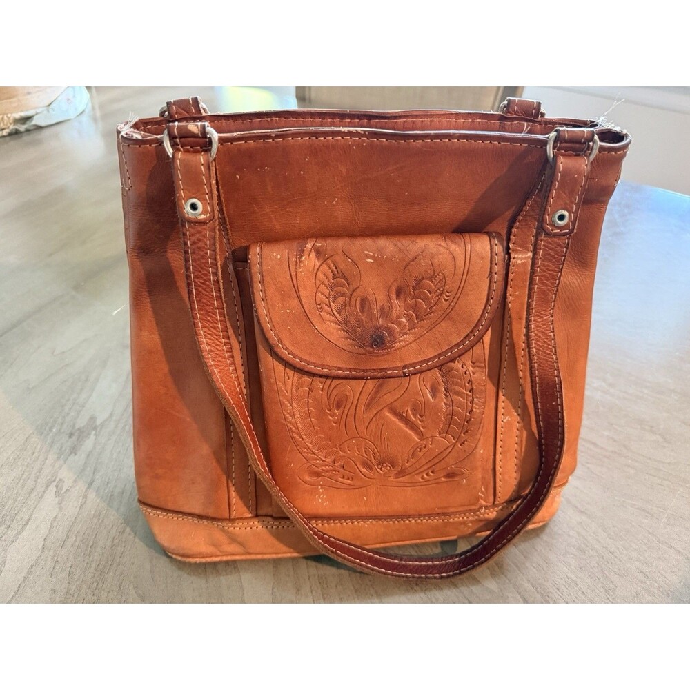 Force Ten Classic Tooled Leather Hand Shoulder Bag Purse